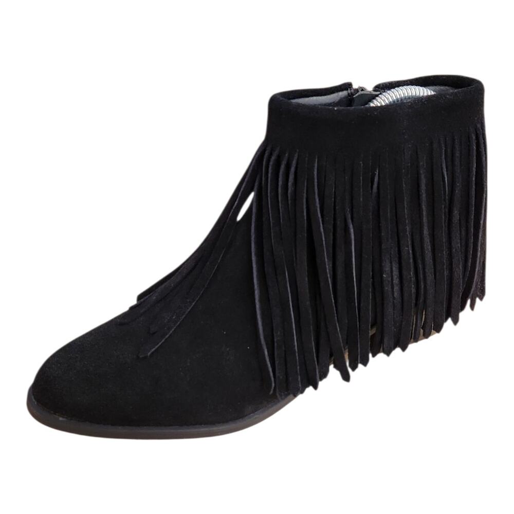 Steve Madden FLIRT Suede Leather Fringe Black Ankle Bootie Boots Size Women 6.5